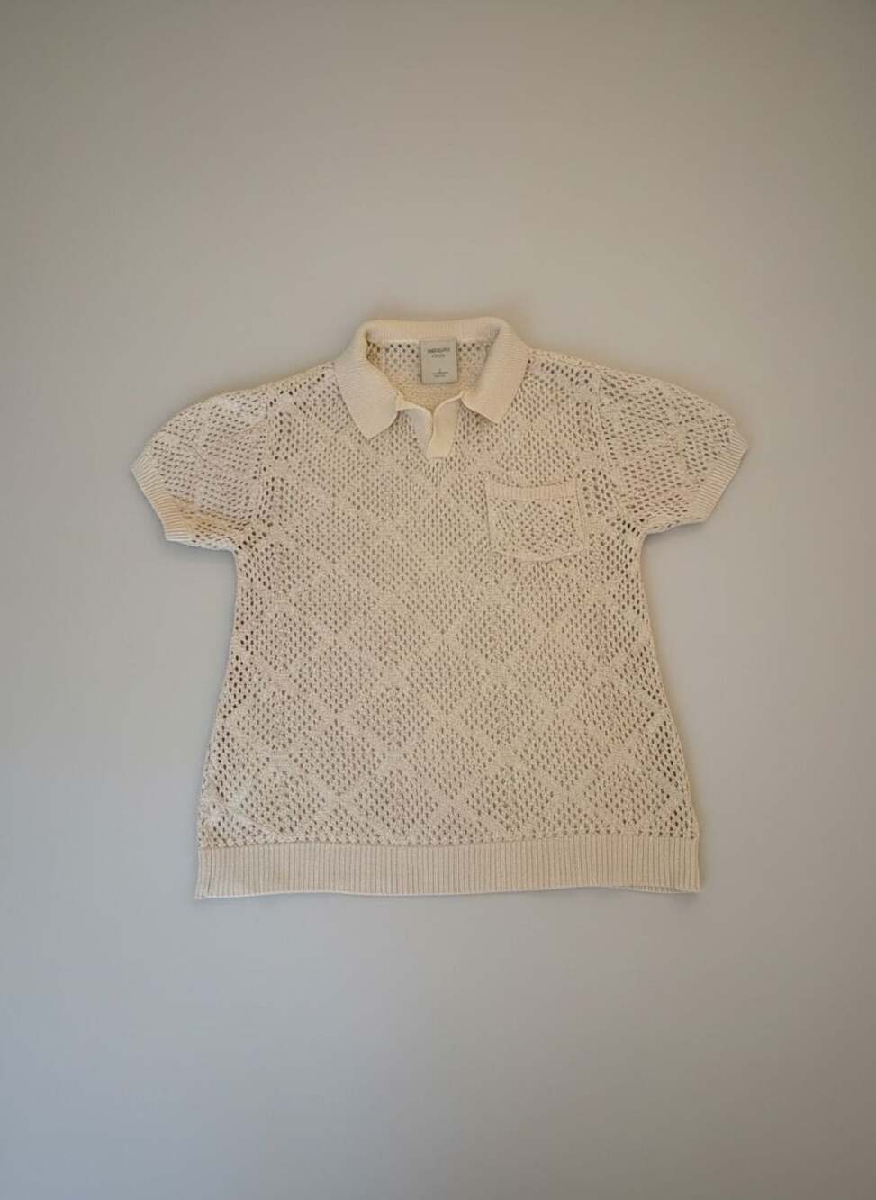 Massive Luxury Cream Open Knit Polo Sweater Top Size S Coastal Chic